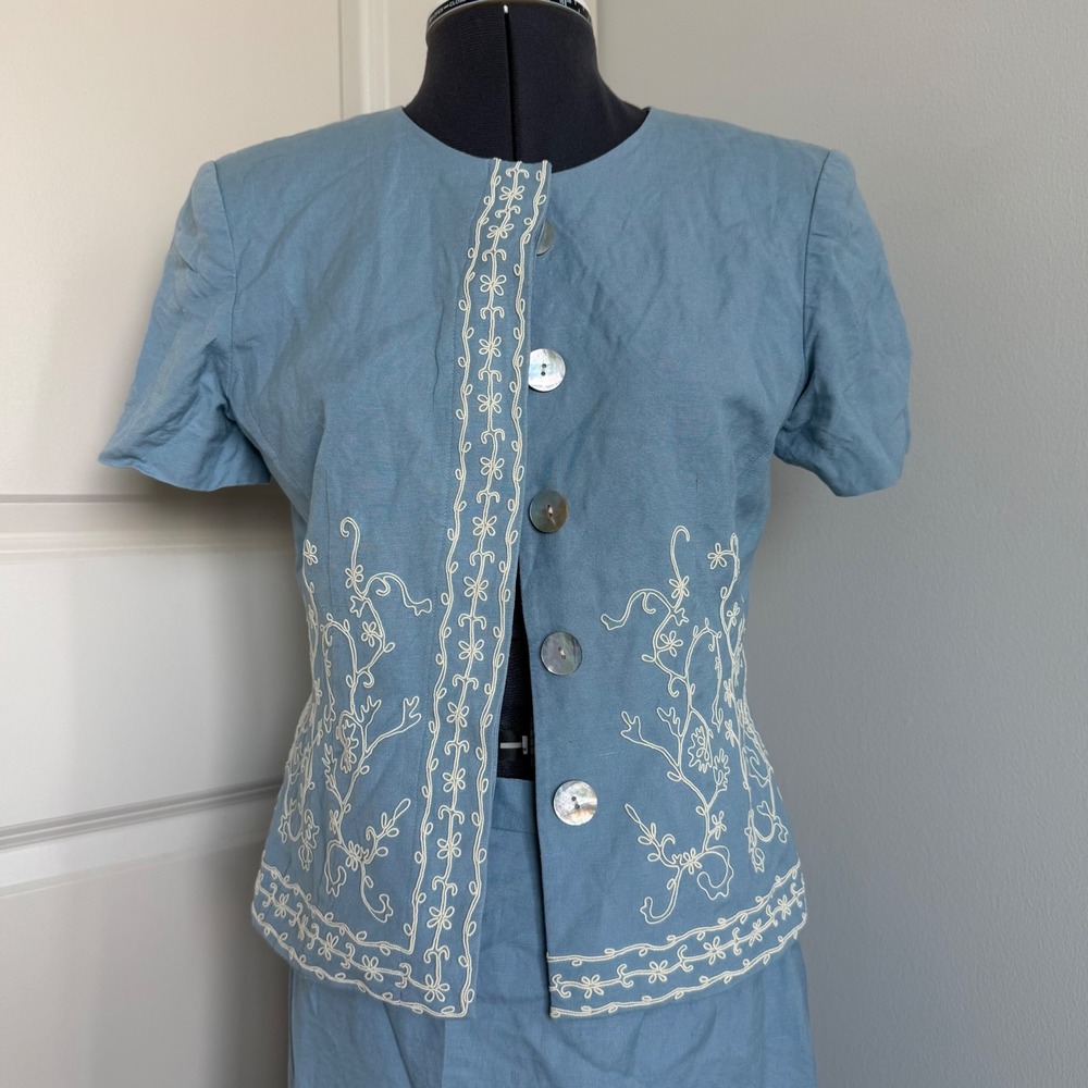 Vintage 90s Linen Blend Embroidered Set